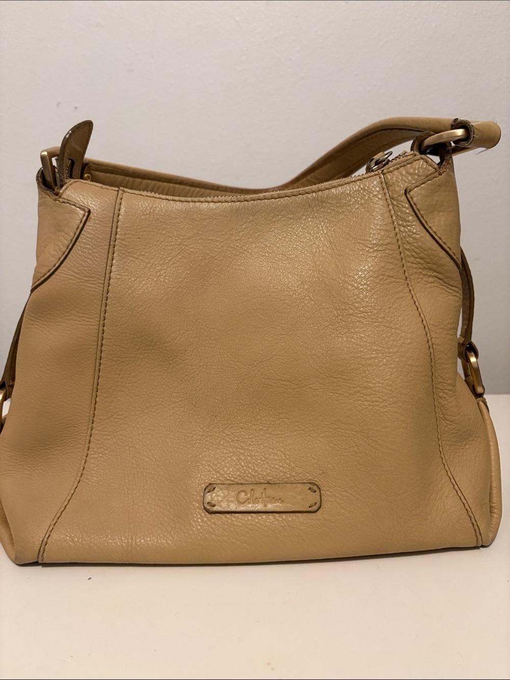 Cole Haan Vintage Yellow Leather Shoulder Bag with Brass Hardware
